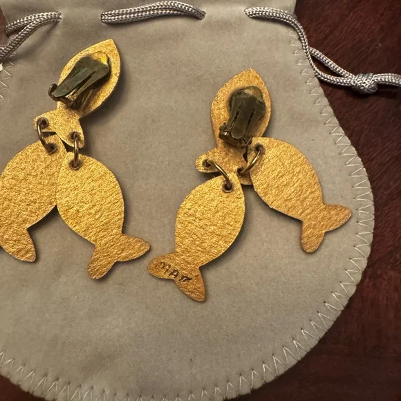 Gold Tone Fish-Shaped Earrings - Picture 4 of 5
